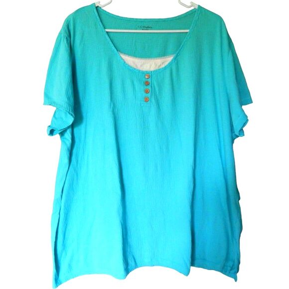 Tops - CC HUGHES women's plus size 2X xx-large teal blue short sleeve shirt top t-shirt